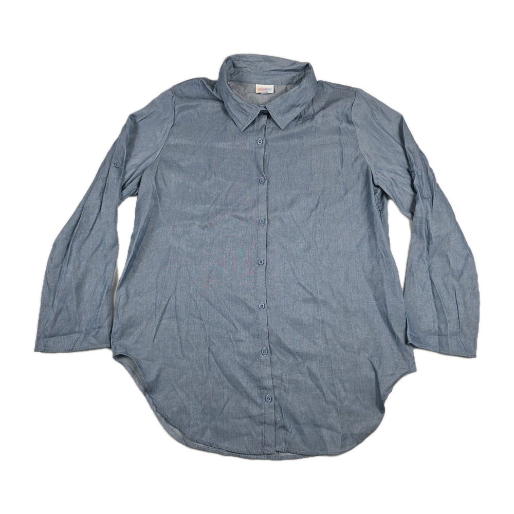 LuLaRoe Womens Blue Chambray Style Long Sleeve Button Down Shirt Size L